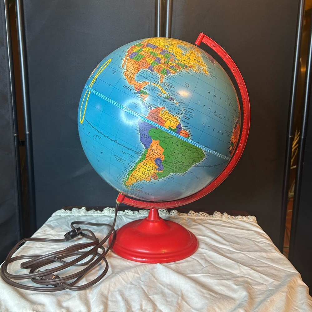 Illuminated World Globe with Red Base